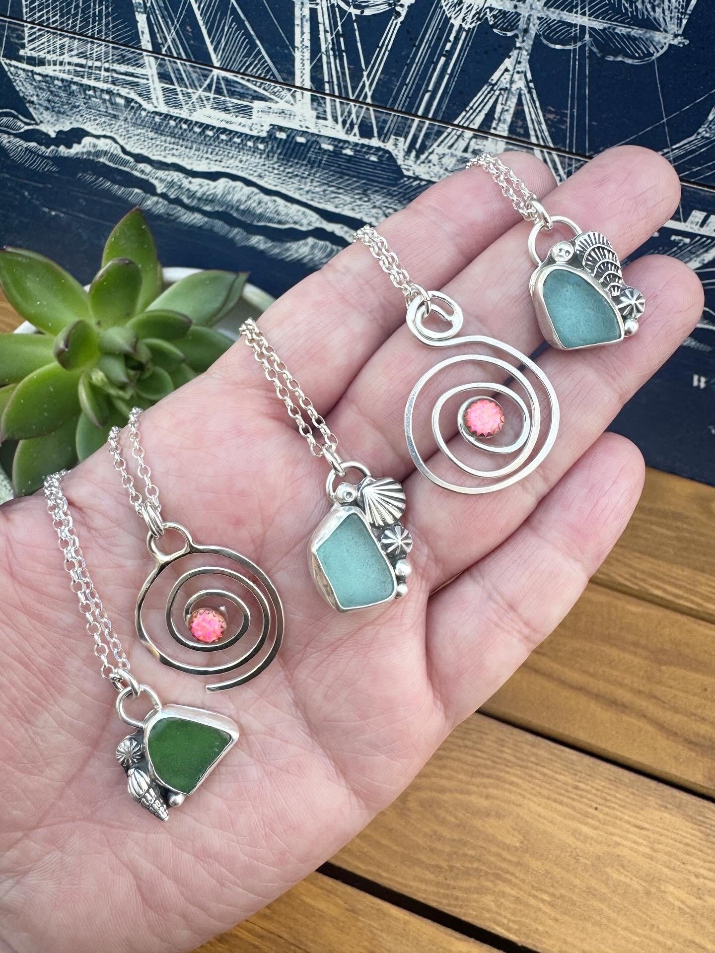 Blue Sea Glass Pendant Necklace