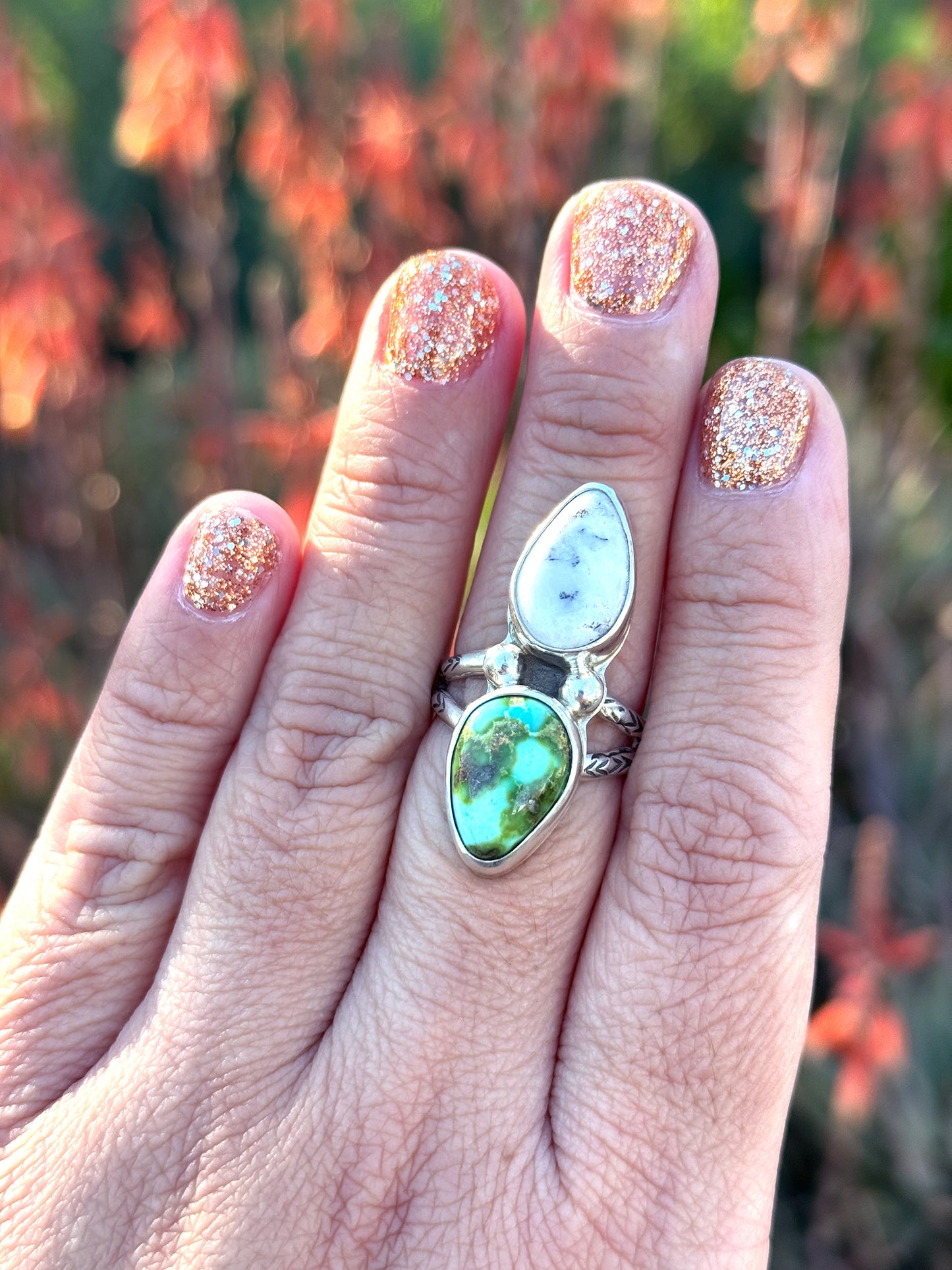 White Buffalo Sonoran Gold Turquoise ring size 8.5