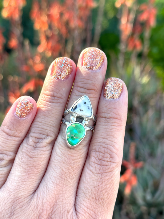 White Buffalo Sonoran Gold Turquoise ring size 7
