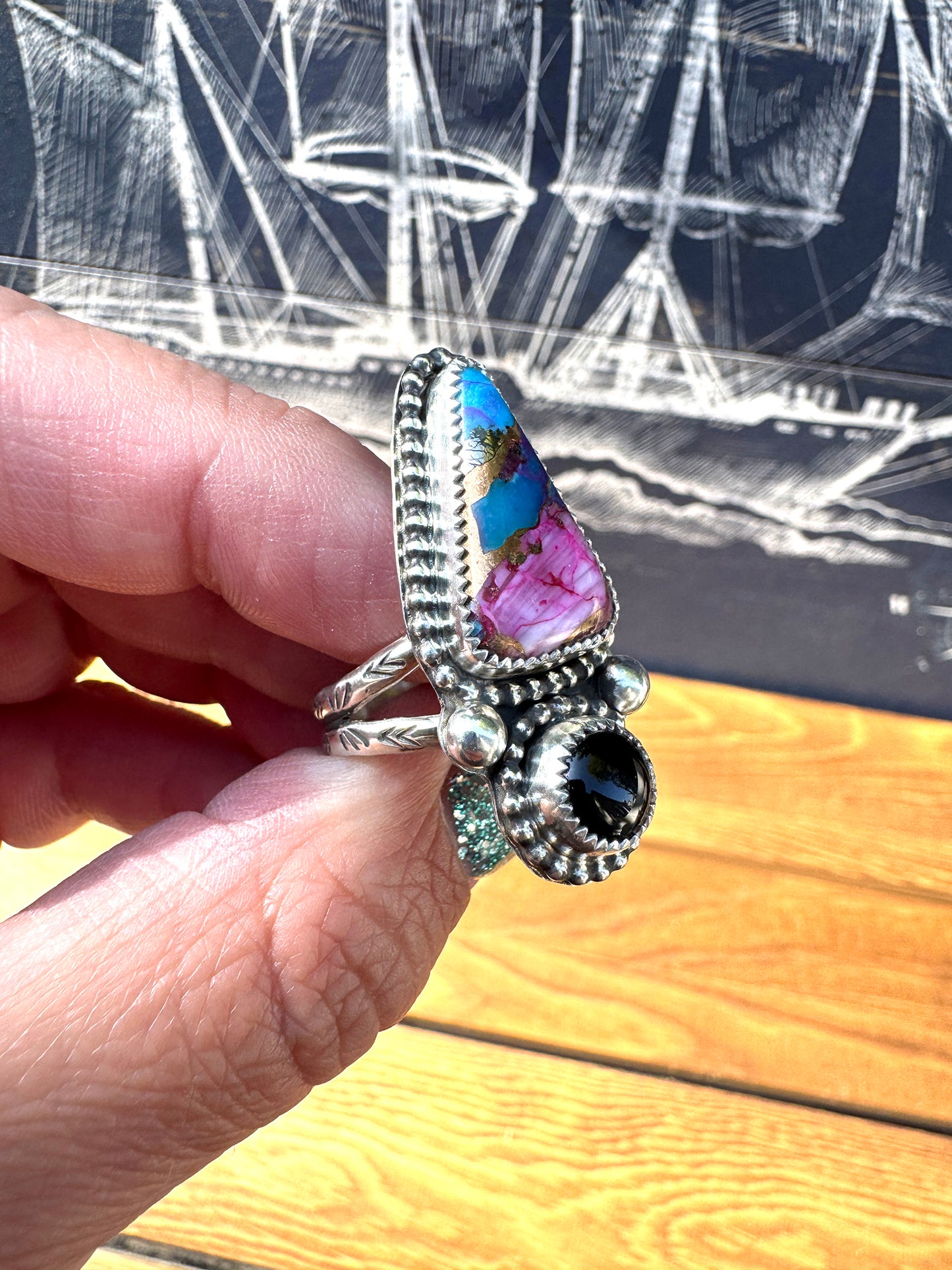 Pink Dahlia Turquoise ring size 10