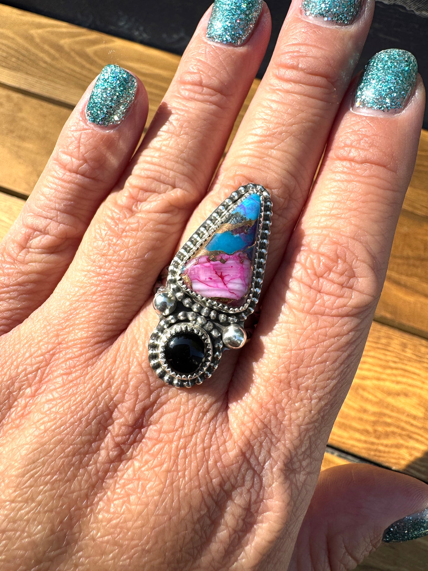 Pink Dahlia Turquoise ring size 10
