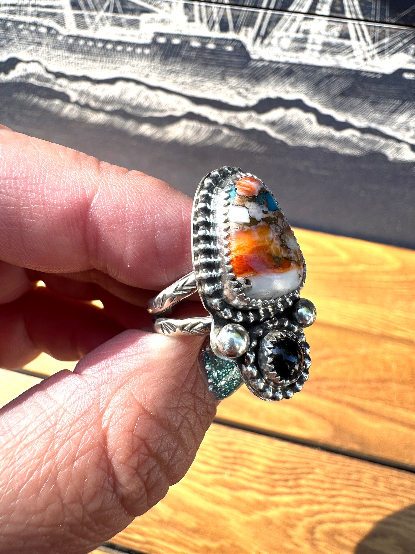 Spiny Oyster Kingman Turquoise ring size 8