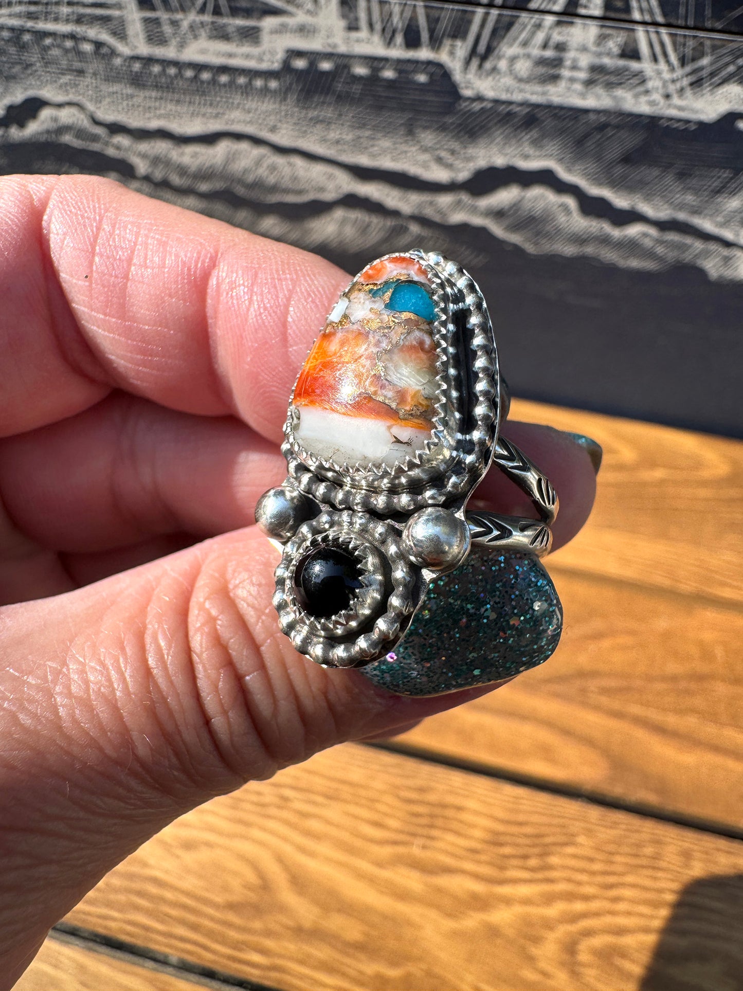 Spiny Oyster Kingman Turquoise ring size 8
