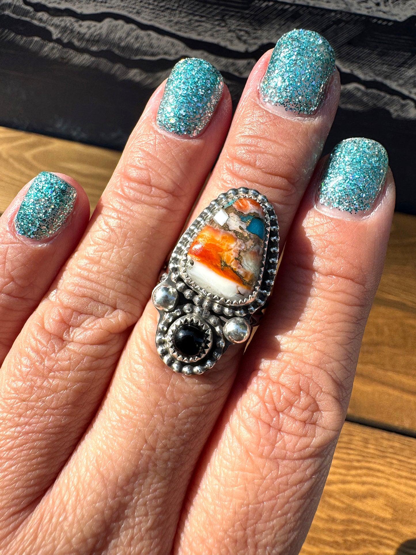 Spiny Oyster Kingman Turquoise ring size 8