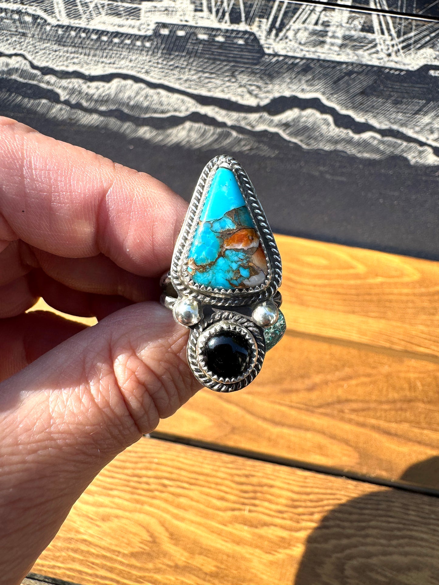 Spiny Oyster Kingman Turquoise ring size 9.5