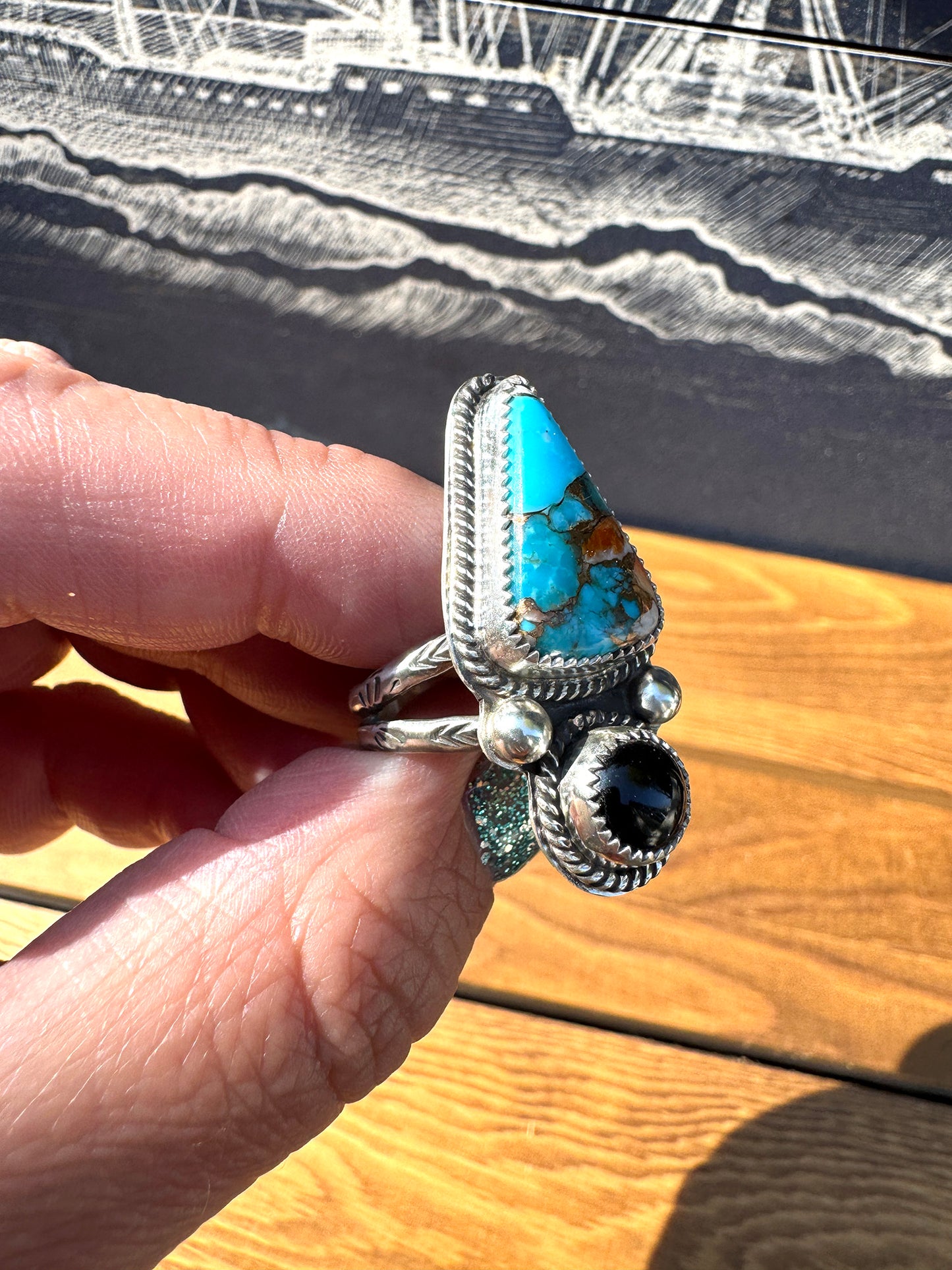 Spiny Oyster Kingman Turquoise ring size 9.5