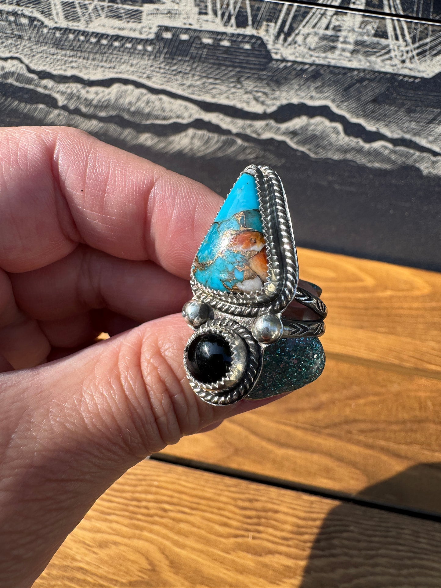 Spiny Oyster Kingman Turquoise ring size 9.5