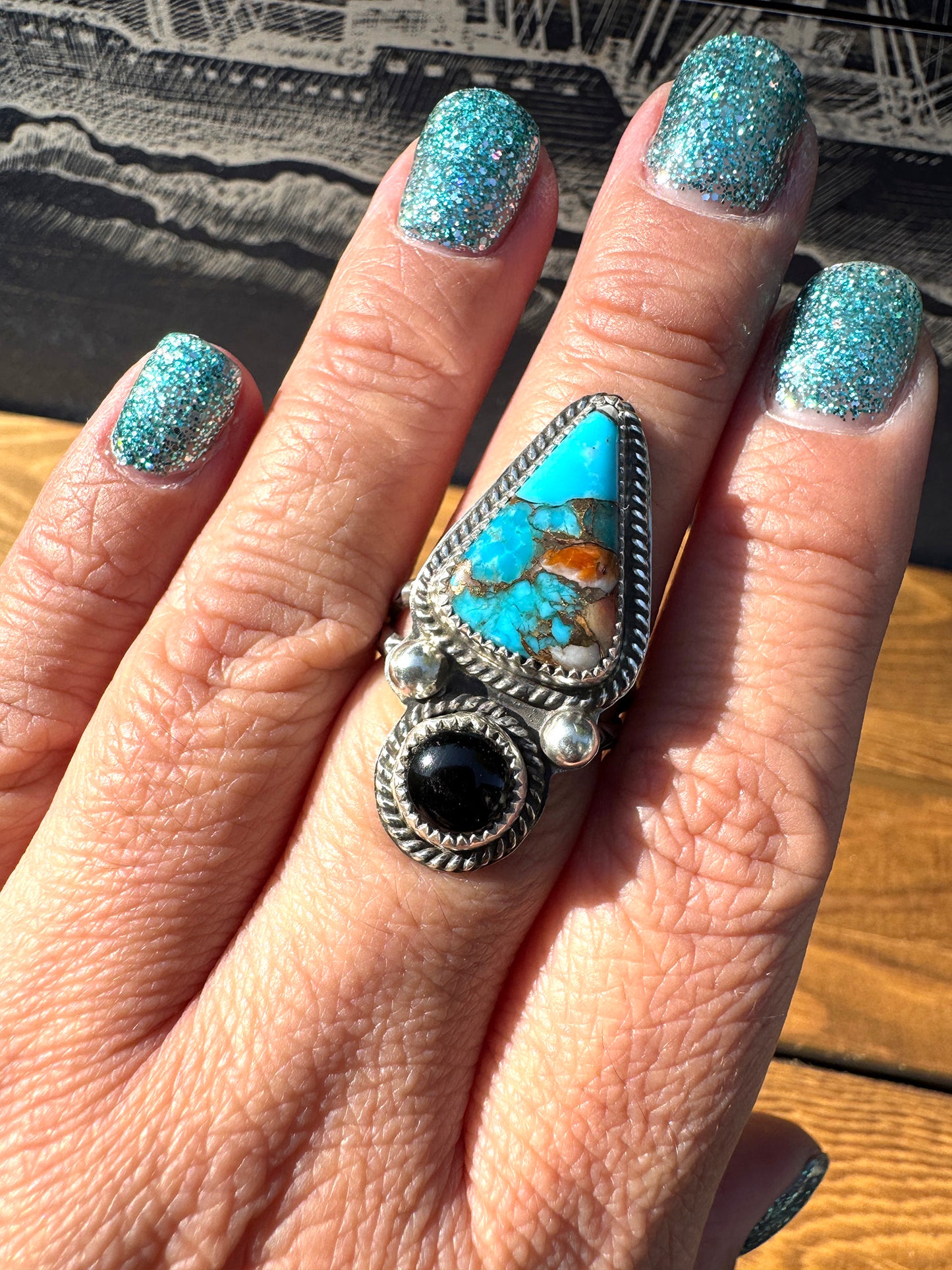 Spiny Oyster Kingman Turquoise ring size 9.5