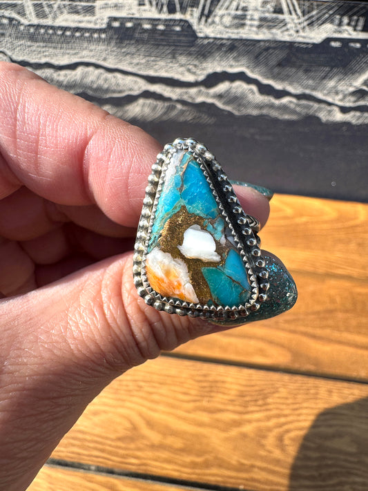 Spiny Oyster Kingman Turquoise ring size 9.5