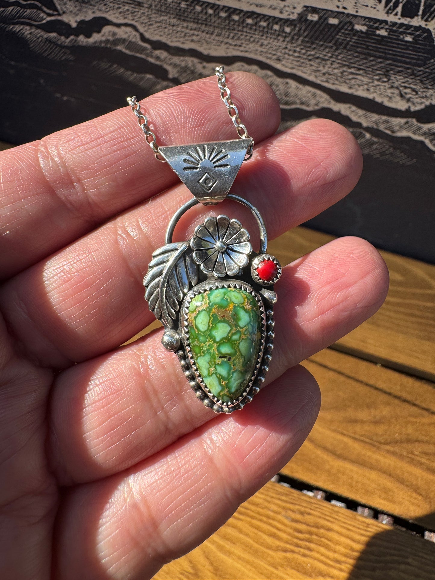 Sonoran Gold Turquoise Cactus Pendant Necklace