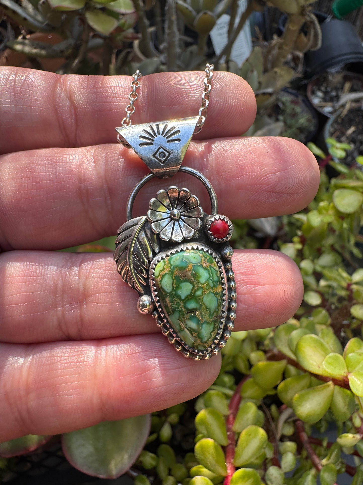 Sonoran Gold Turquoise Cactus Pendant Necklace