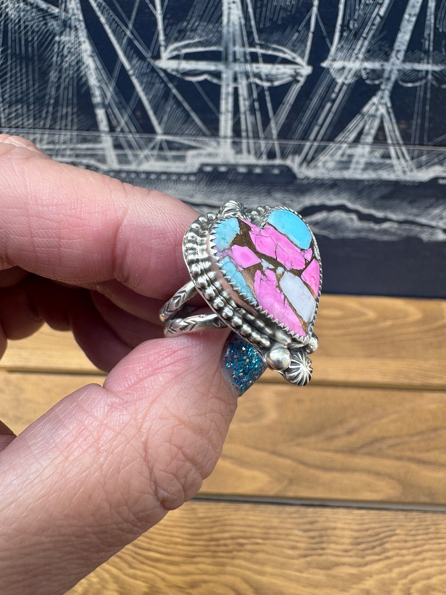 Pink Cotton Candy Kingman ring size 9