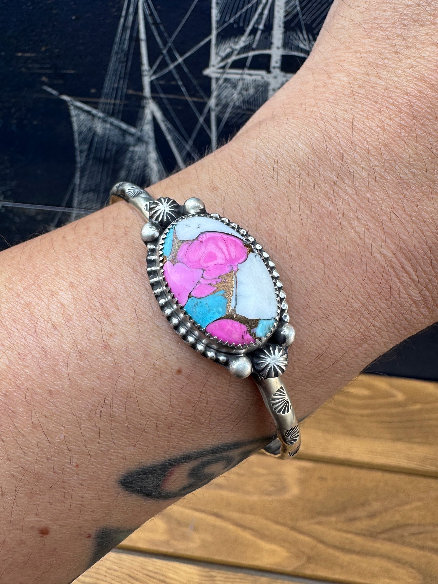 Pink Cotton Candy Kingman cuff size 7