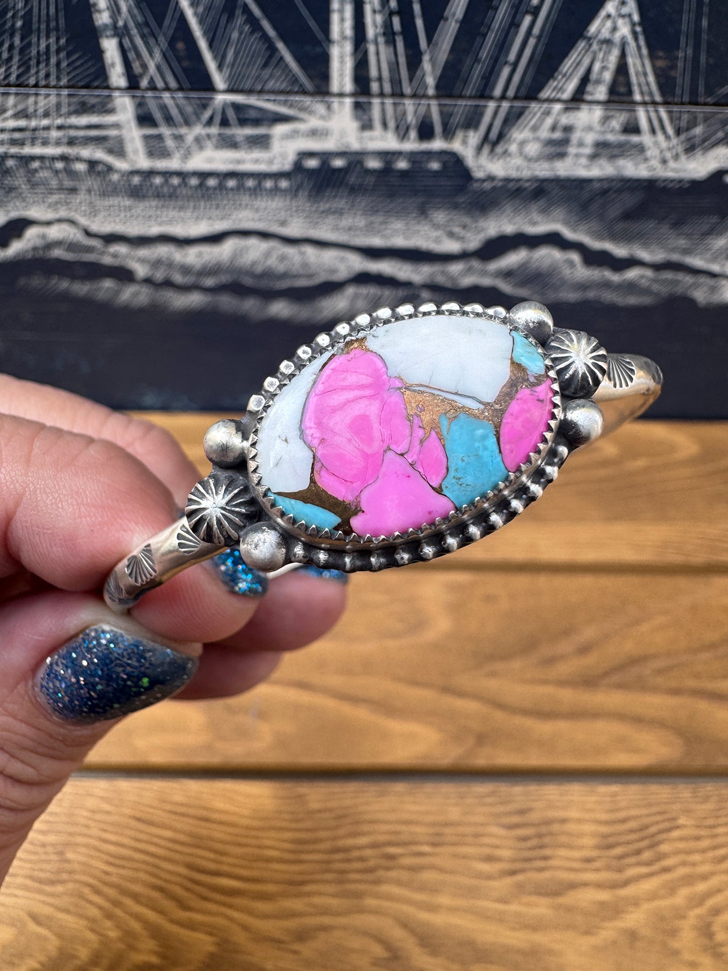 Pink Cotton Candy Kingman cuff size 7