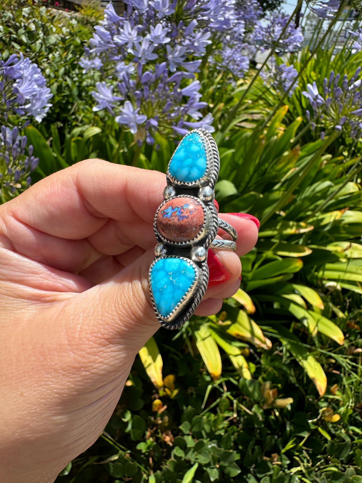 Mexican Fire Opal & Sonoran Blue Turquoise ring size 9.5