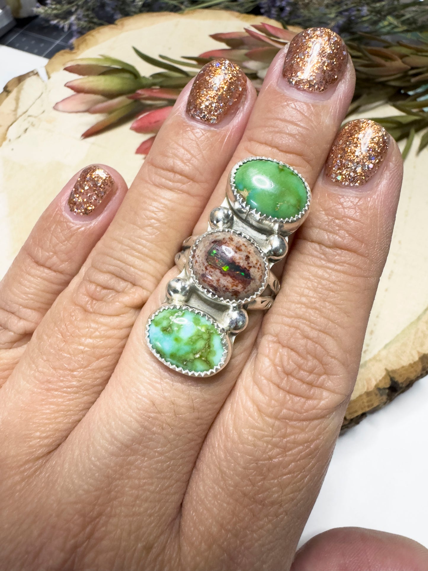 Mexican Fire Opal Sonoran Gold ring size 7.5