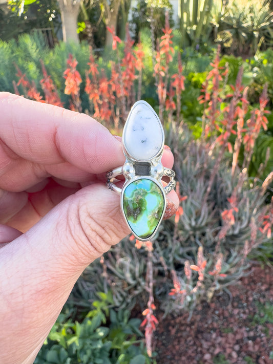 White Buffalo Sonoran Gold Turquoise ring size 8.5