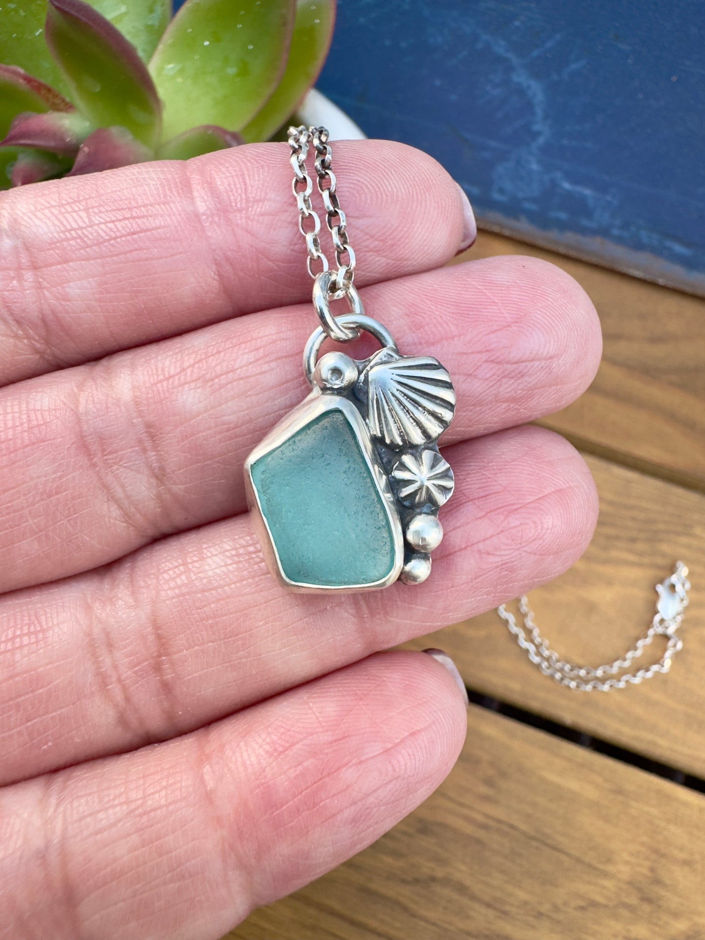 Blue Sea Glass Pendant Necklace