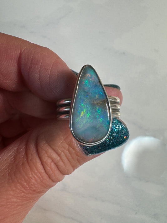 Australian Boulder Opal ring size 8.5