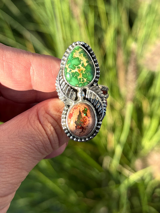Mexican Fire Opal Sonoran Gold ring size 9.5