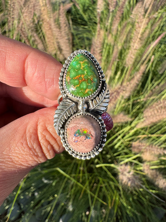 Mexican Fire Opal Sonoran Gold ring size 9