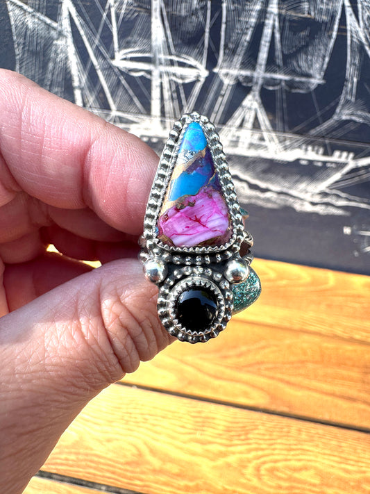 Pink Dahlia Turquoise ring size 10