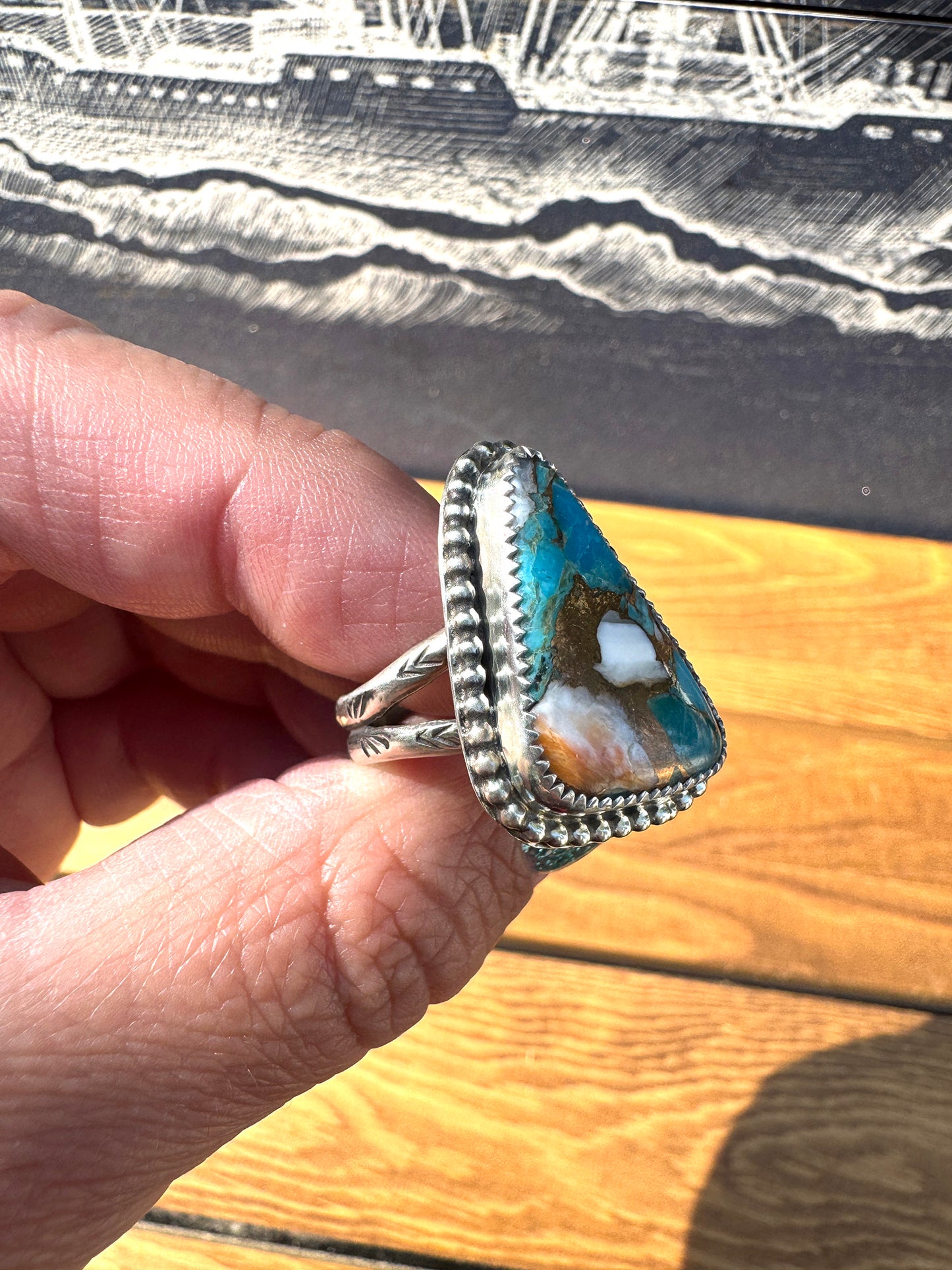 Spiny Oyster Kingman Turquoise ring size 9.5
