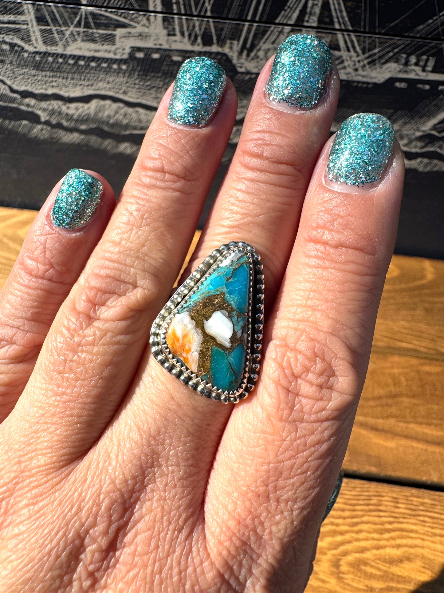 Spiny Oyster Kingman Turquoise ring size 9.5