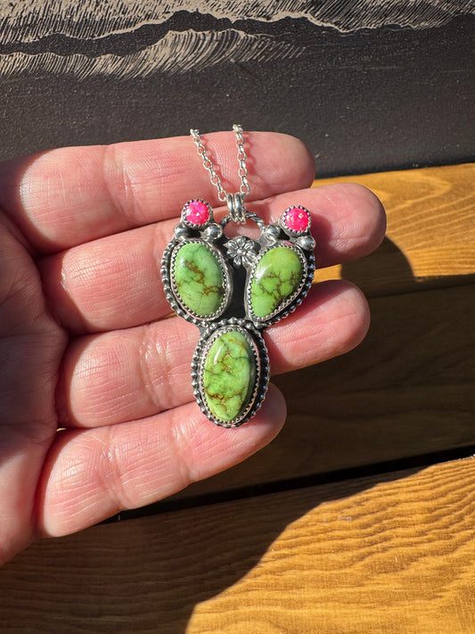 Sonoran Turquoise Prickly Pear Cactus Pendant Necklace