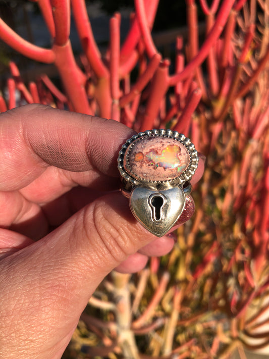 Mexican Fire Opal heart ring size 8