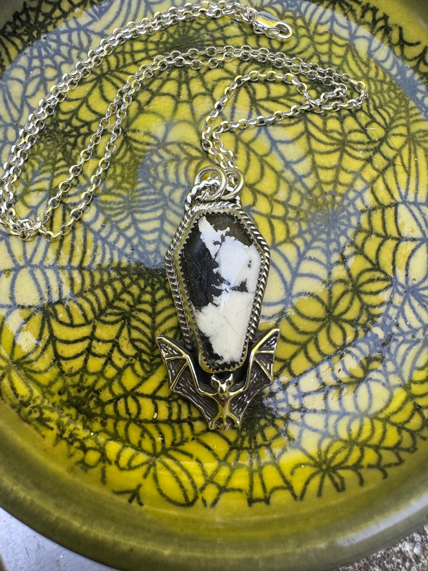 White Buffalo Coffin Bat Necklace Pendant