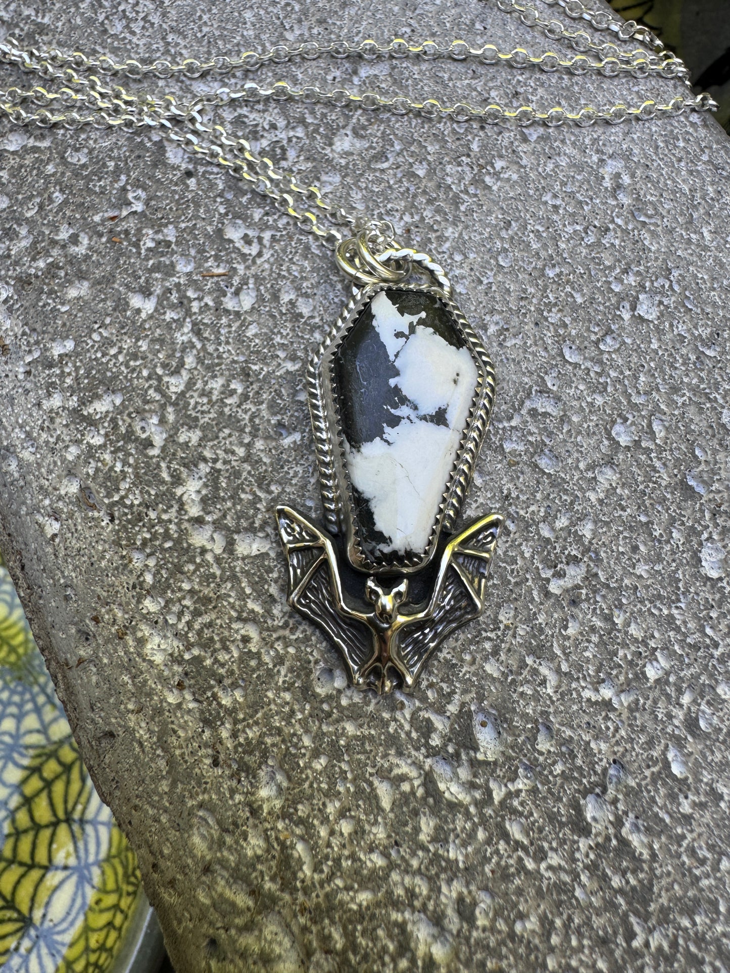 White Buffalo Coffin Bat Necklace Pendant